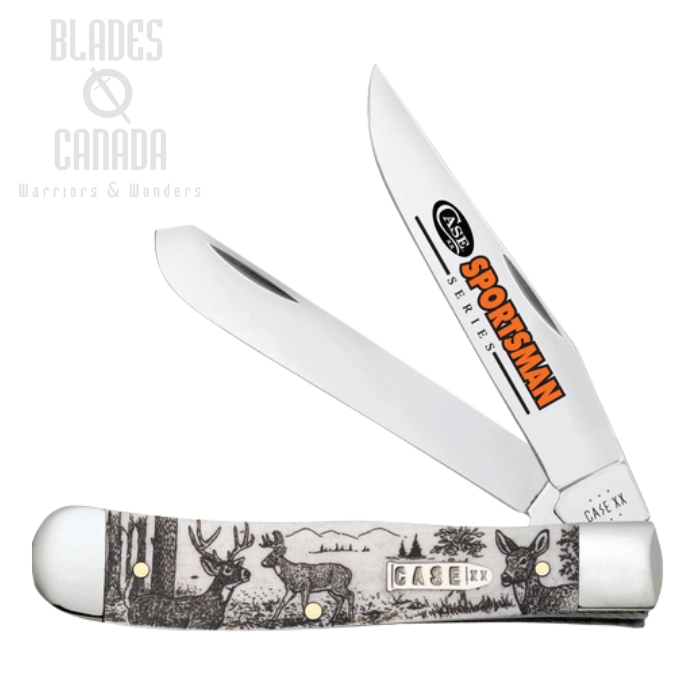 Case Trapper Folding Knife, Stainless, Sportsman Series Deer, Smooth Natural Bone, 81220